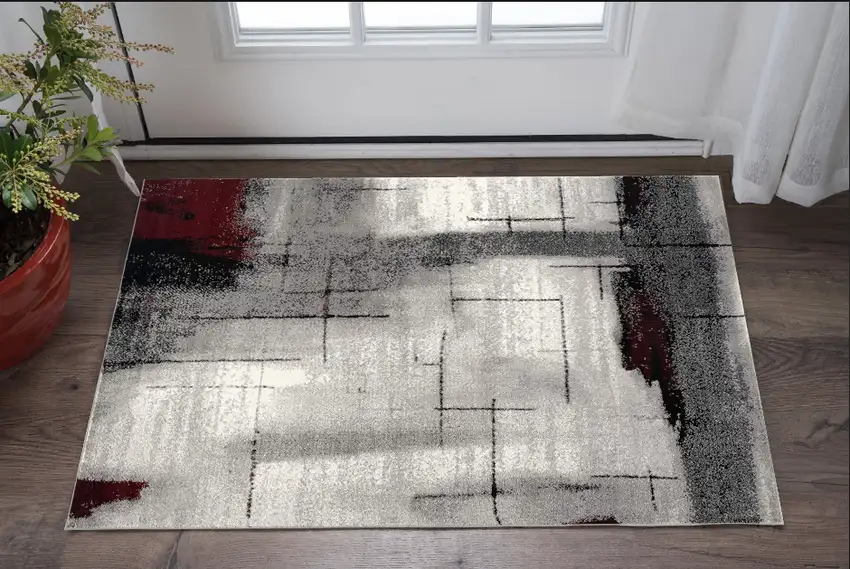 Gray Abstract Dhurrie Area Rug Photo 1