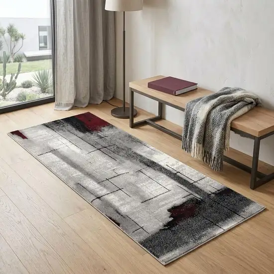 Gray And Burgundy Abstract Area Rug Photo 1