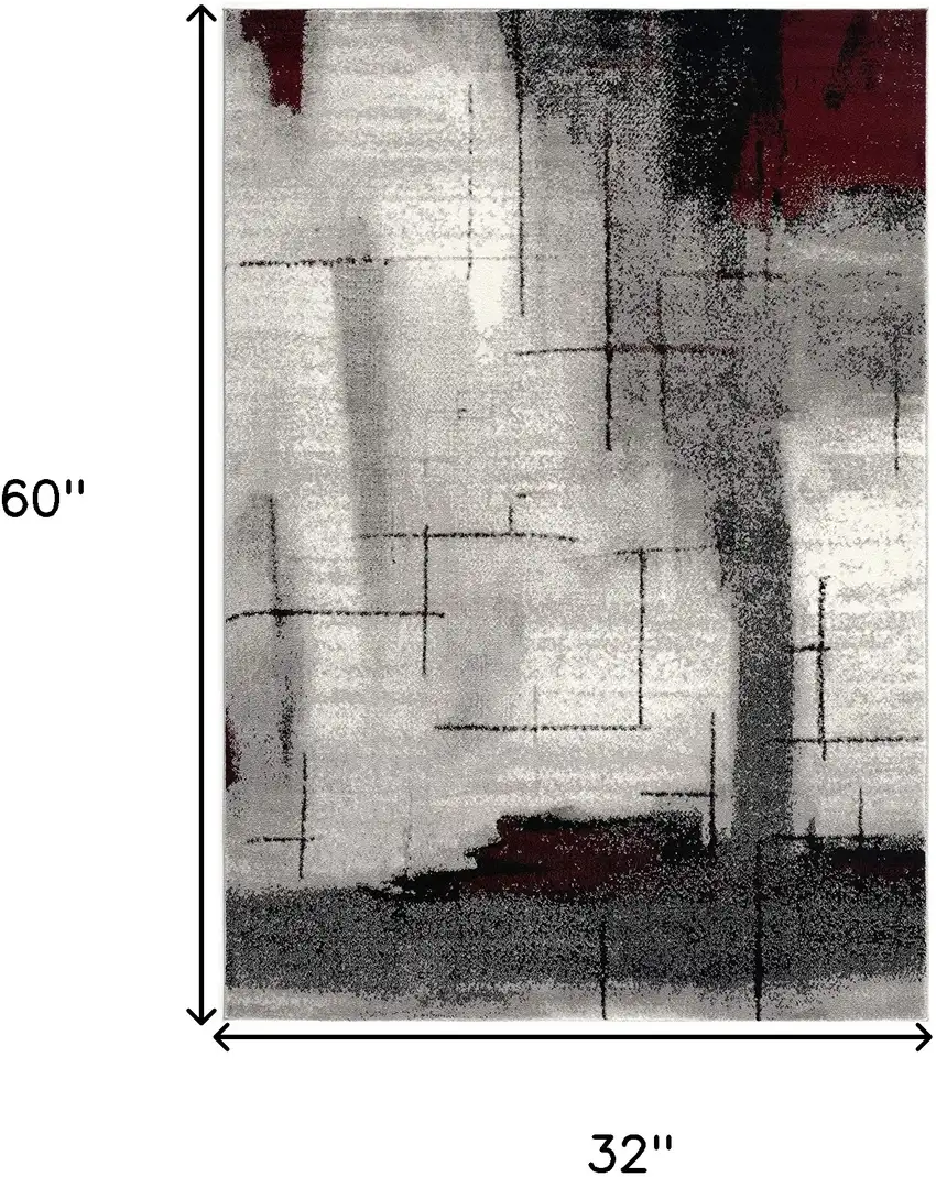 Gray And Burgundy Abstract Area Rug Photo 3