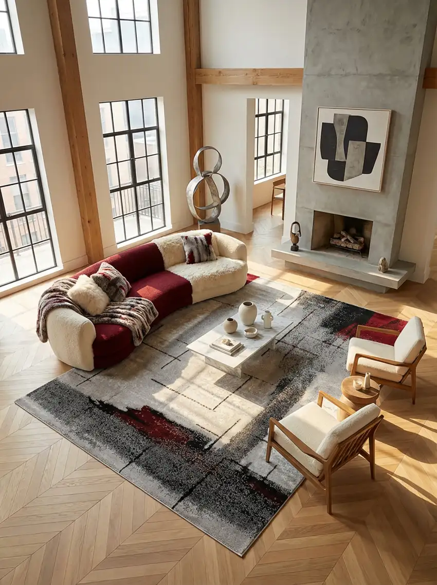 Gray Abstract Power Loom Area Rug Photo 7