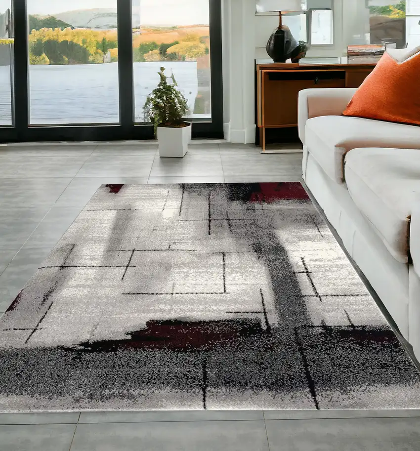 Gray Abstract Dhurrie Area Rug Photo 1