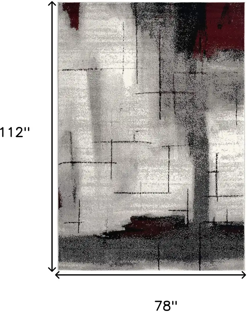 Gray And Burgundy Abstract Area Rug Photo 3