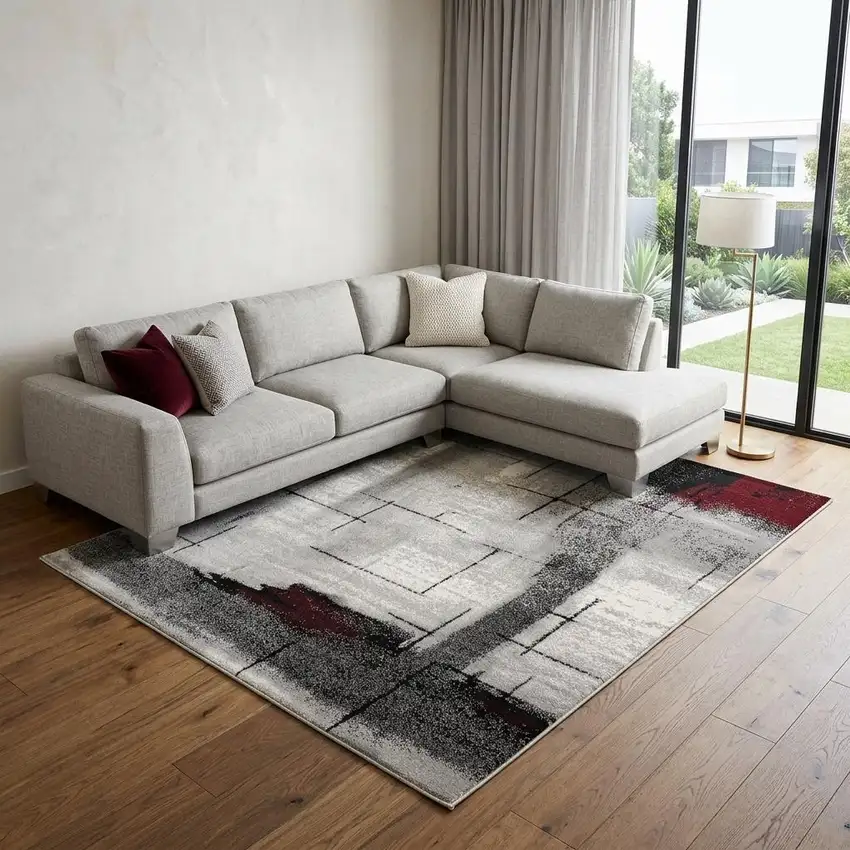 Gray Abstract Dhurrie Area Rug Photo 1