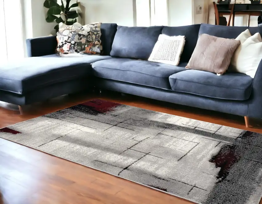 Gray Abstract Dhurrie Area Rug Photo 1