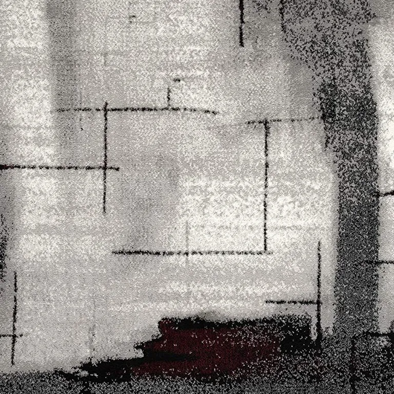 Gray and Burgundy Abstract Runner Rug Photo 4