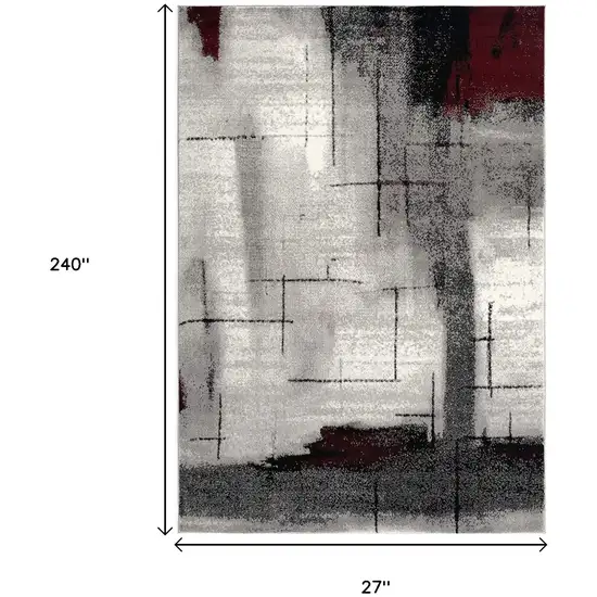 20' Gray And Burgundy Abstract Runner Rug Photo 6