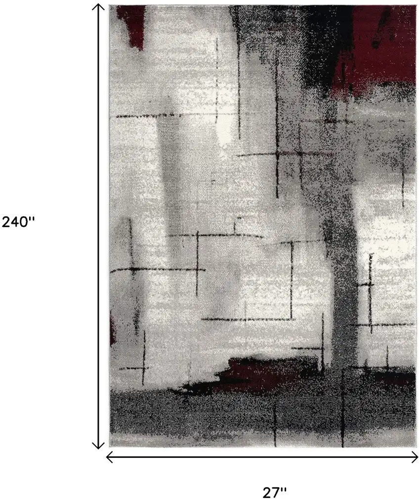 20' Gray And Burgundy Abstract Runner Rug Photo 6