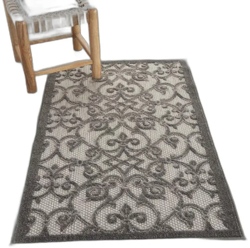 Gray Floral Indoor Outdoor Area Rug Photo 1