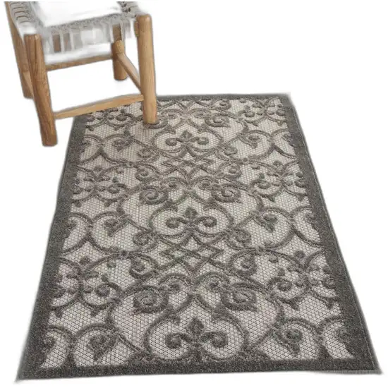 Gray Floral Indoor Outdoor Area Rug Photo 1