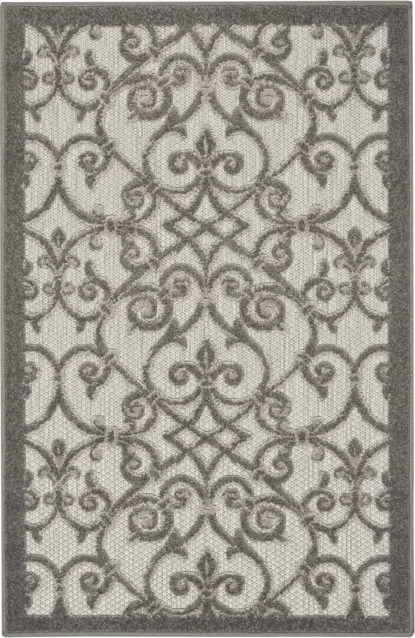 Gray Floral Indoor Outdoor Area Rug Photo 2