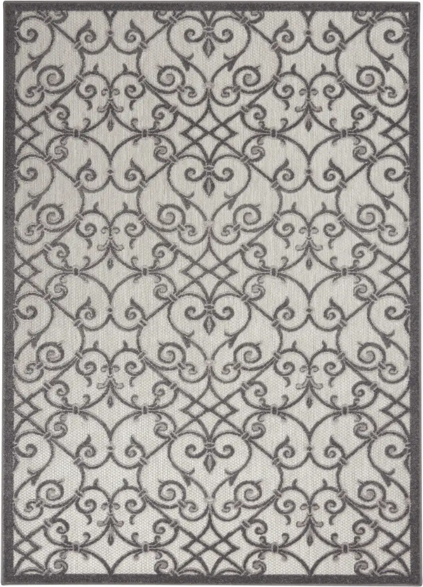 Gray Floral Indoor Outdoor Area Rug Photo 1