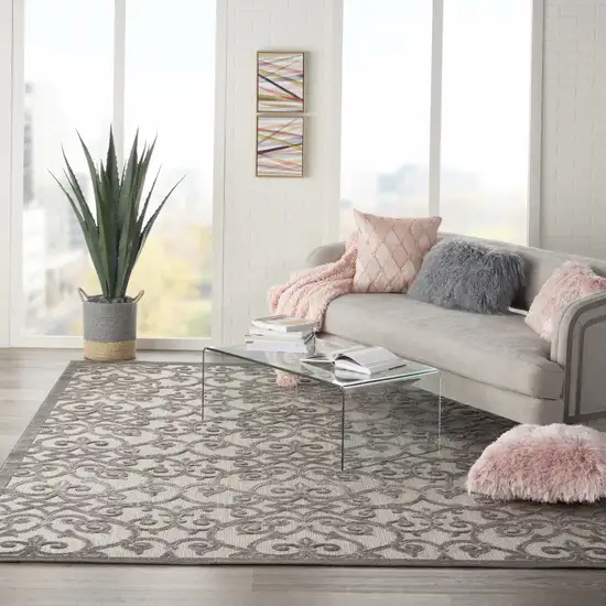 Gray Floral Indoor Outdoor Area Rug Photo 5