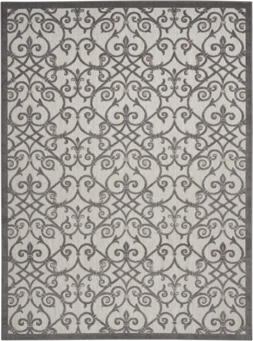 Gray Floral Indoor Outdoor Area Rug Photo 1