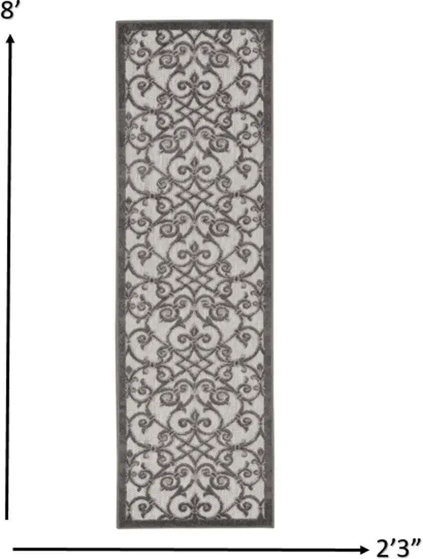 Gray and Charcoal Indoor Outdoor Runner Rug Photo 4