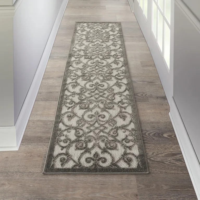 Gray and Charcoal Indoor Outdoor Runner Rug Photo 1