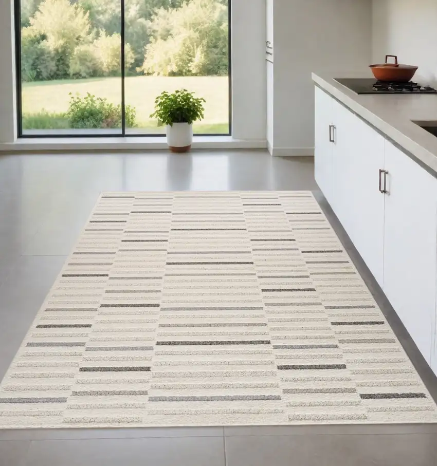 Gray and Cream Abstract Distressed Area Rug Photo 2