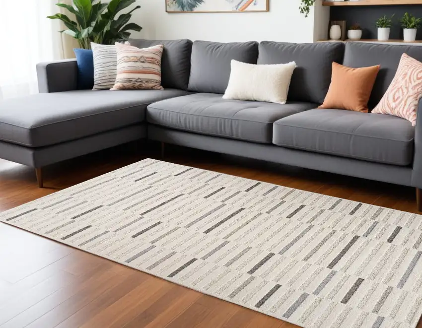 Gray and Cream Abstract Distressed Area Rug Photo 2