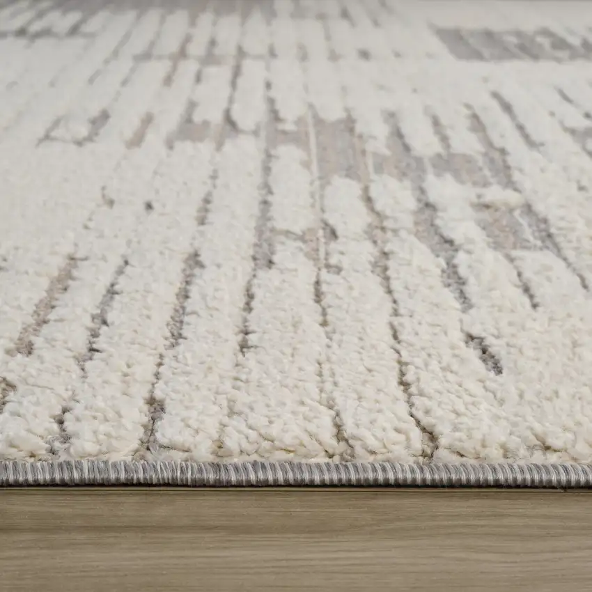 Gray and Cream Abstract Distressed Area Rug Photo 6