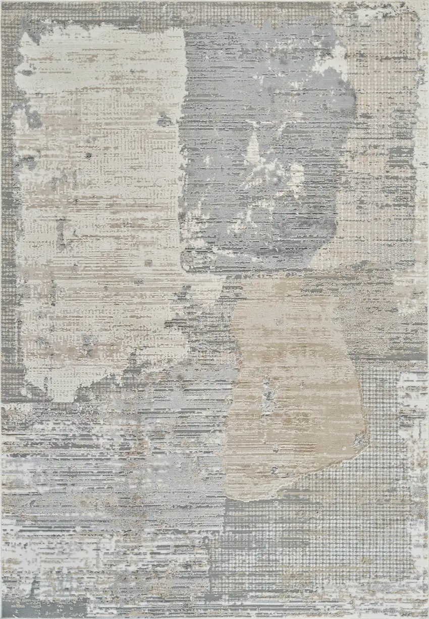 Gray and Cream Abstract Distressed Area Rug Photo 2