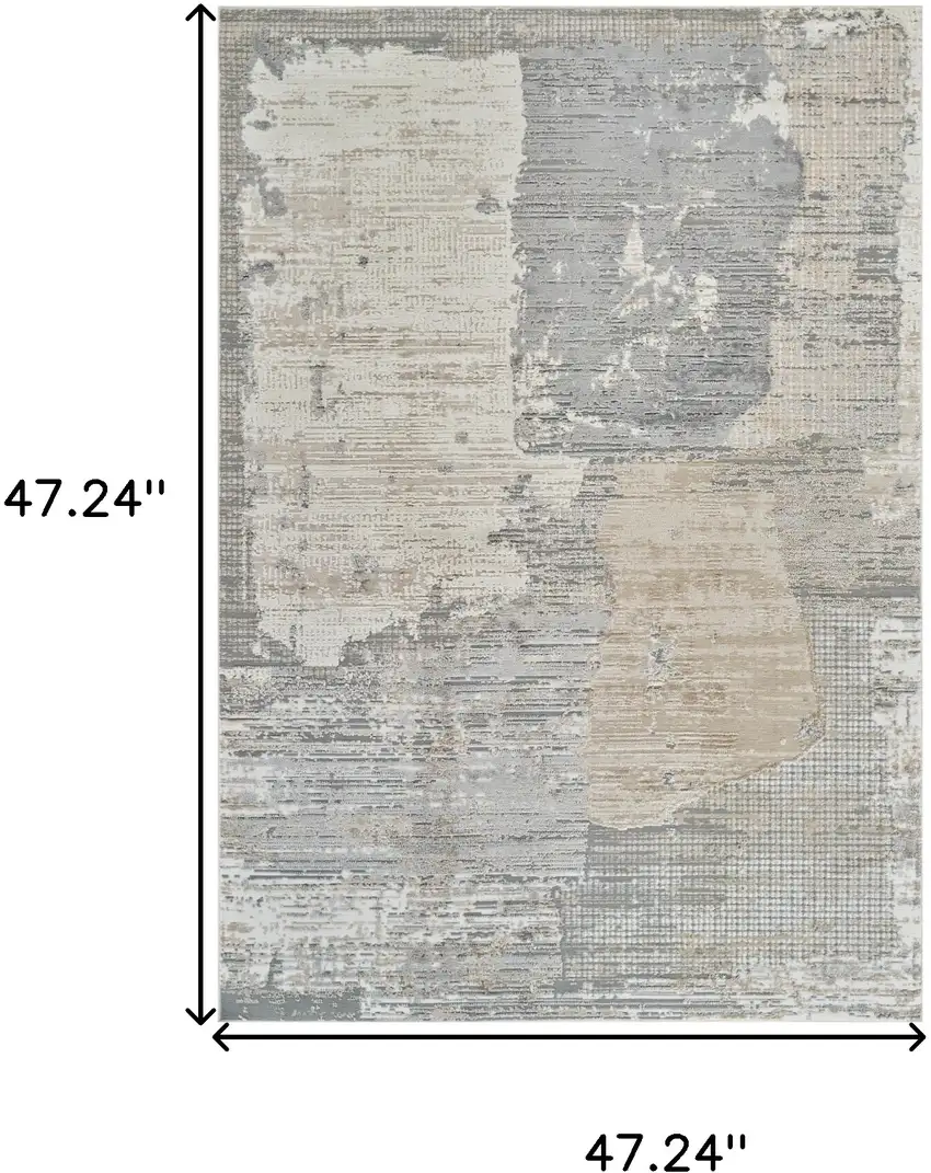 Gray and Cream Abstract Distressed Area Rug Photo 3