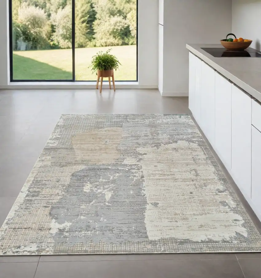 Gray and Cream Abstract Distressed Area Rug Photo 1