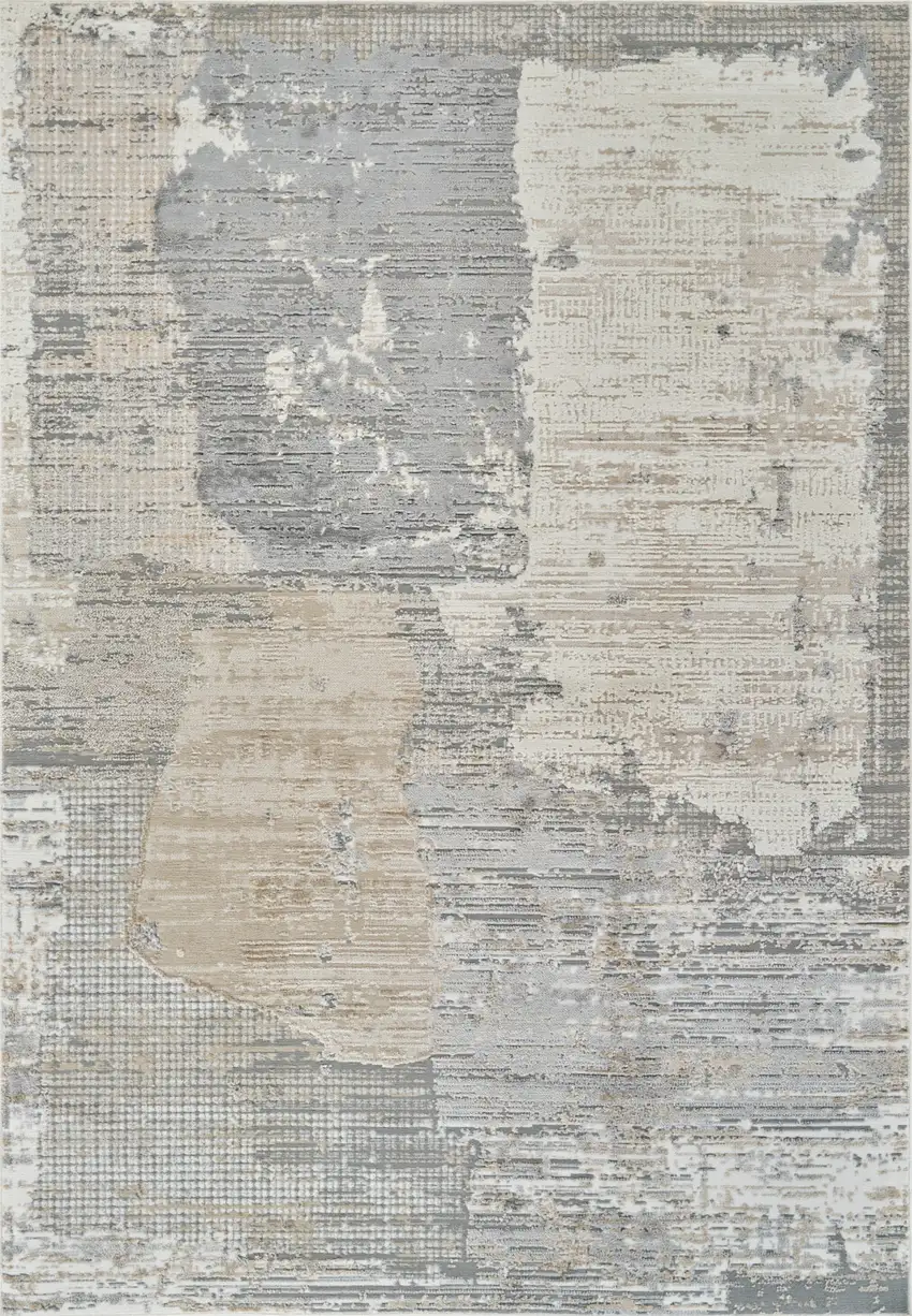 Gray and Cream Abstract Distressed Area Rug Photo 4
