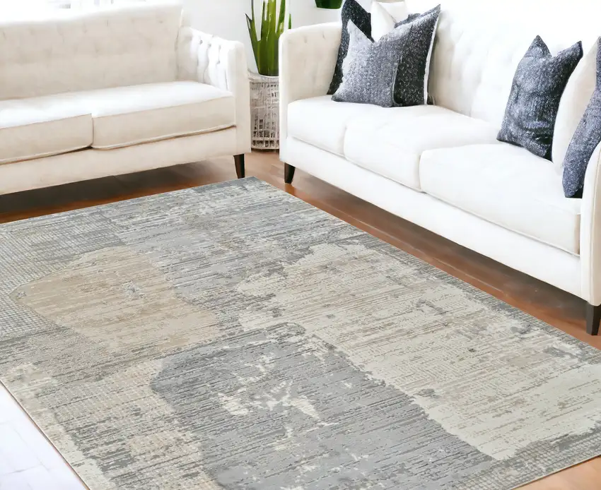 Gray and Cream Abstract Distressed Area Rug Photo 1