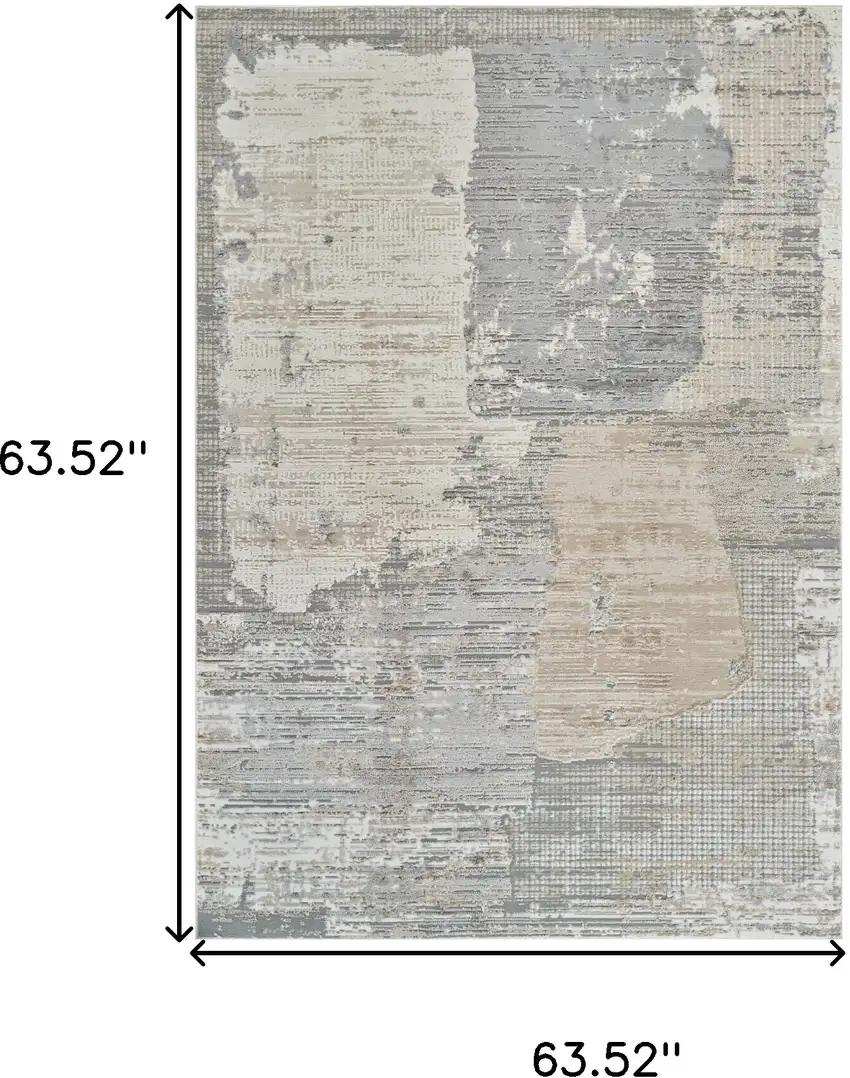 Gray and Cream Abstract Distressed Area Rug Photo 3