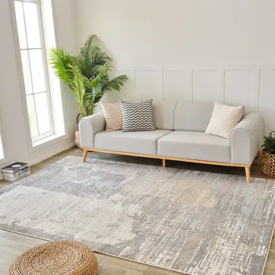 Gray and Cream Abstract Distressed Area Rug Photo 5