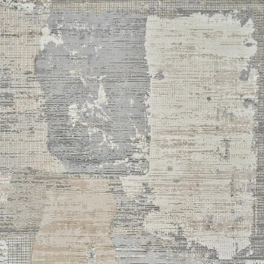 Gray and Cream Abstract Distressed Area Rug Photo 3