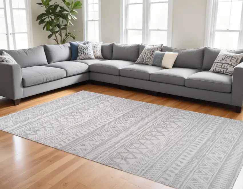Gray and Cream Abstract Distressed Area Rug Photo 1