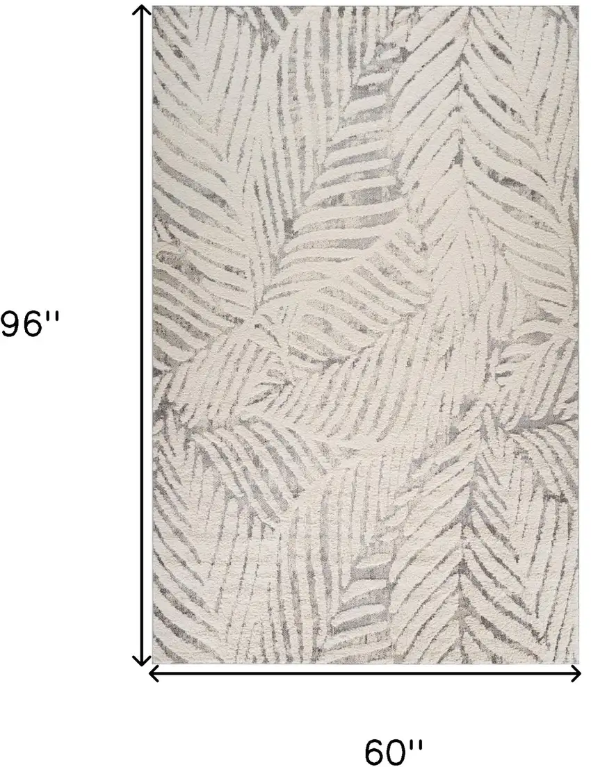Gray and Cream Botanical Leaves Area Rug Photo 7