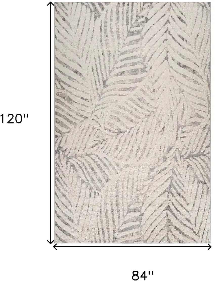 Gray and Cream Botanical Leaves Area Rug Photo 7