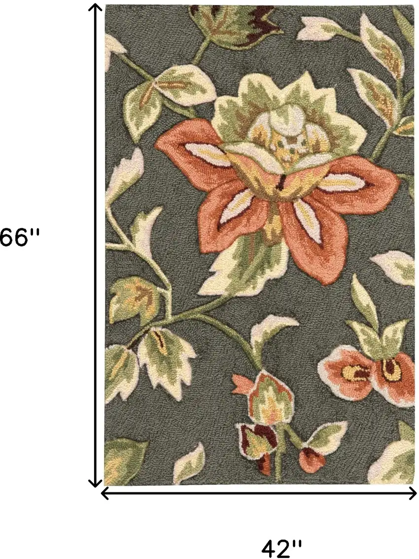 Gray and Cream Botanical Leaves Hand Carved Handmade Area Rug Photo 9