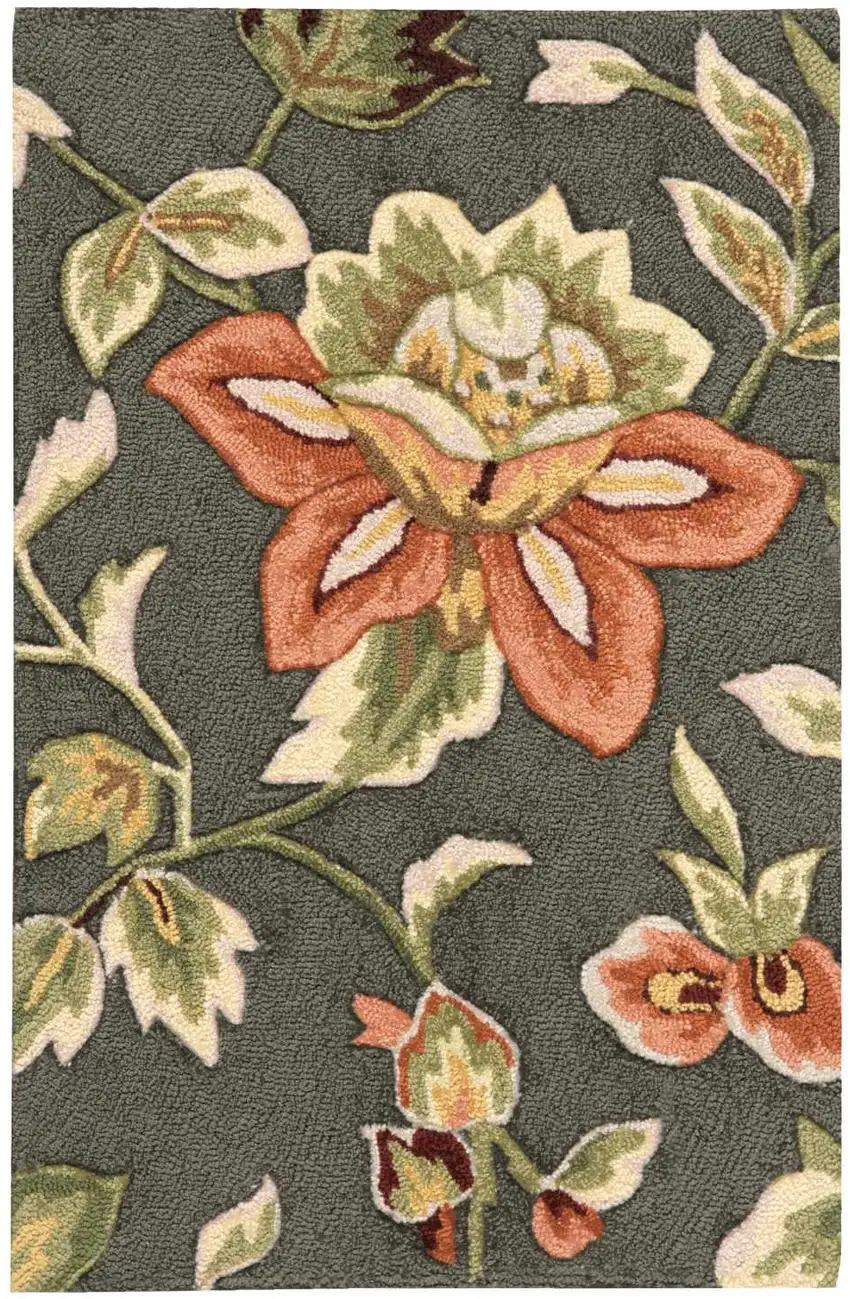 Gray and Cream Floral Hand Carved Handmade Area Rug Photo 4
