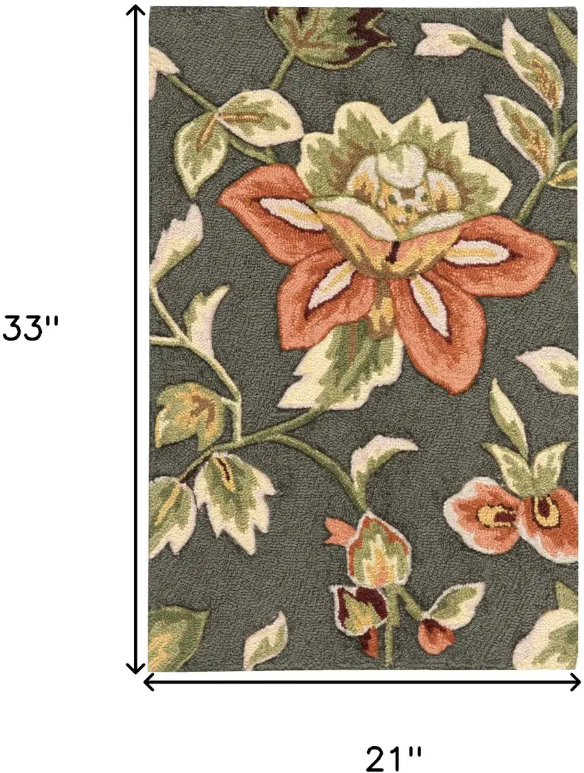 Gray and Cream Floral Hand Carved Handmade Area Rug Photo 3