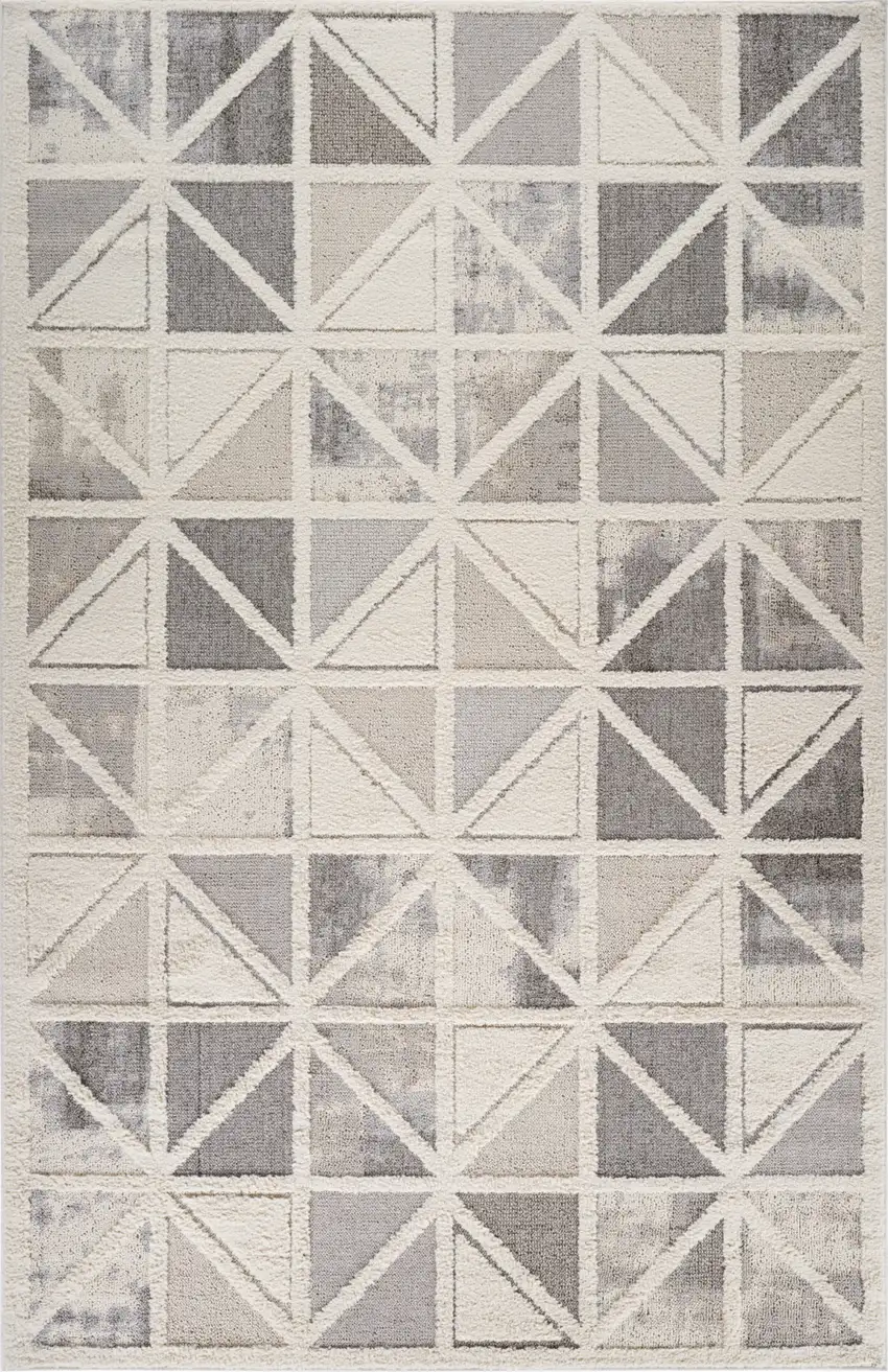 Gray and Cream Geometric Distressed Area Rug Photo 2