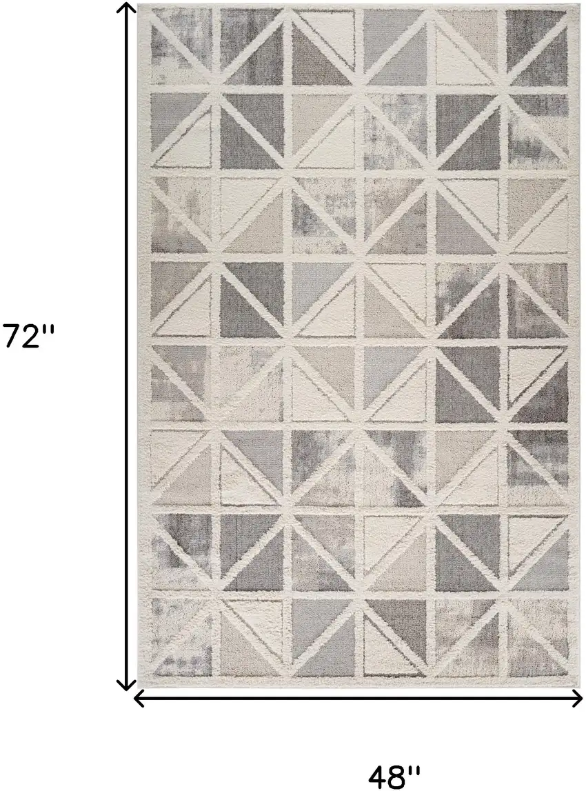Gray and Cream Geometric Distressed Area Rug Photo 7