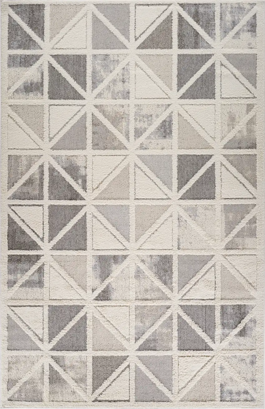 Gray and Cream Geometric Distressed Area Rug Photo 4