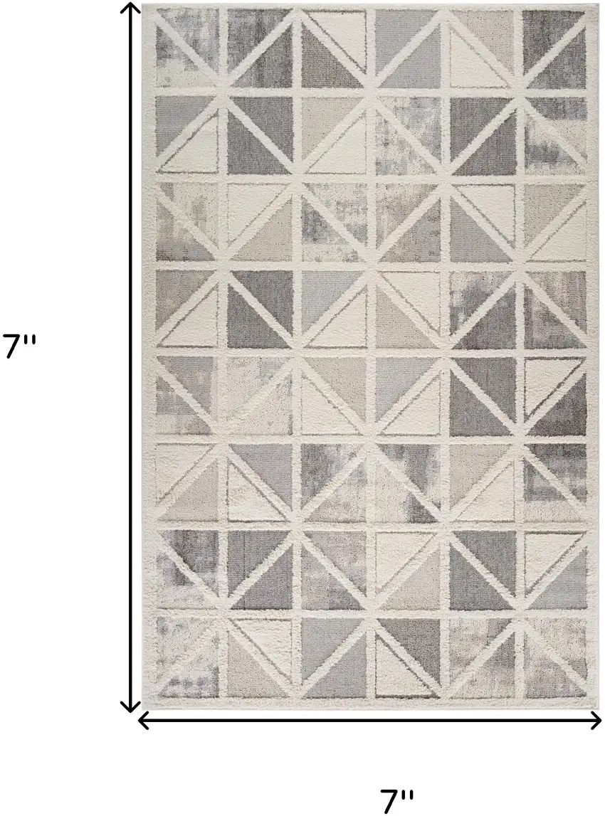 Gray and Cream Geometric Distressed Area Rug Photo 8