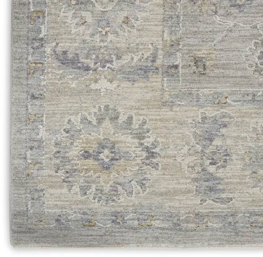 Gray and Dark Gray Floral Medallion Power Loom Area Rug Photo 6