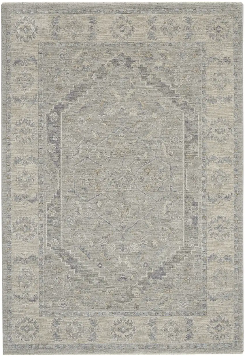 Gray and Dark Gray Floral Medallion Power Loom Area Rug Photo 1