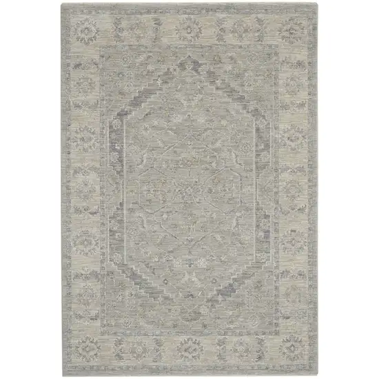 Gray and Dark Gray Floral Medallion Power Loom Area Rug Photo 1
