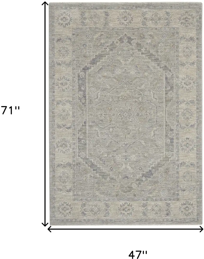 Gray and Dark Gray Floral Medallion Power Loom Area Rug Photo 3
