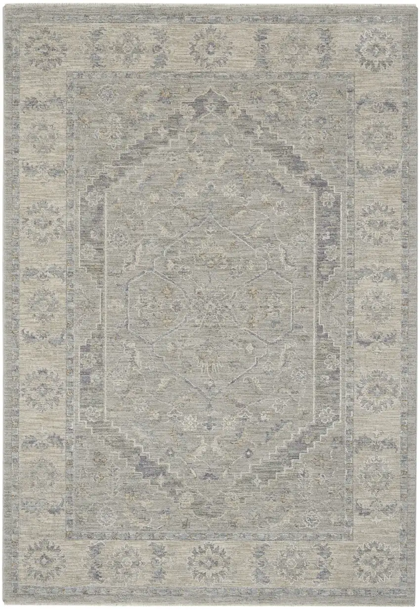 Gray and Dark Gray Floral Medallion Power Loom Area Rug Photo 7