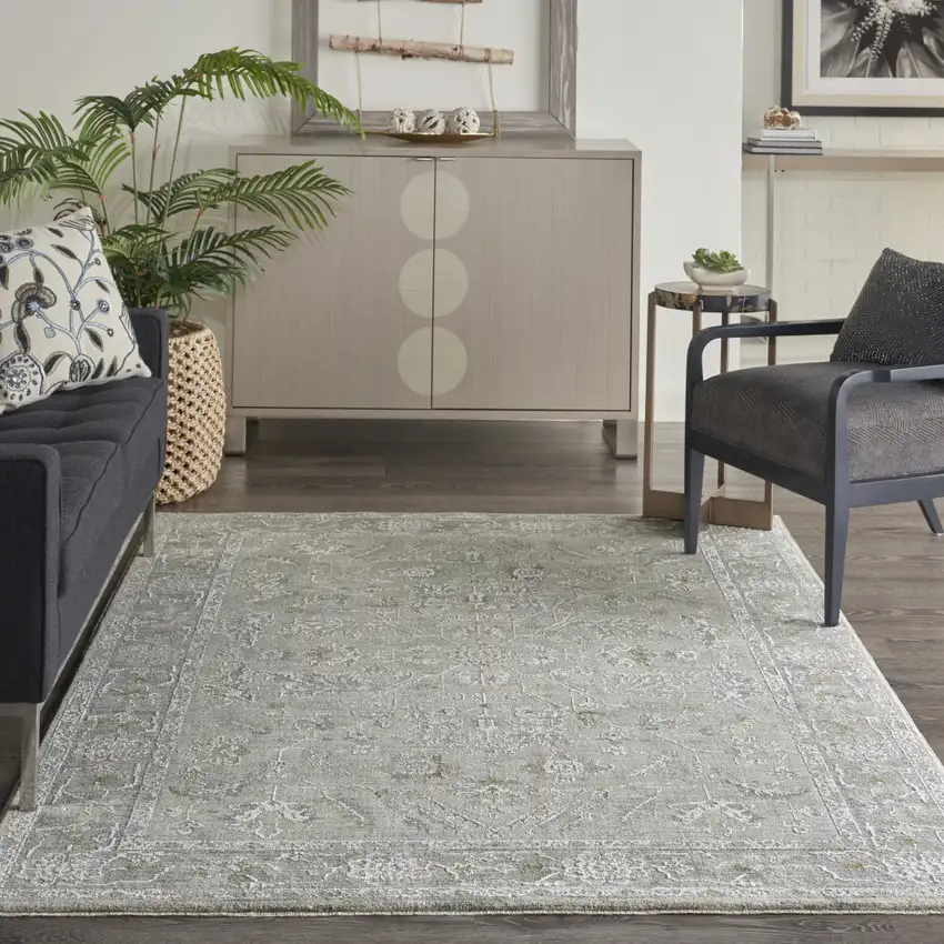 Gray and Dark Gray Floral Power Loom Area Rug Photo 5