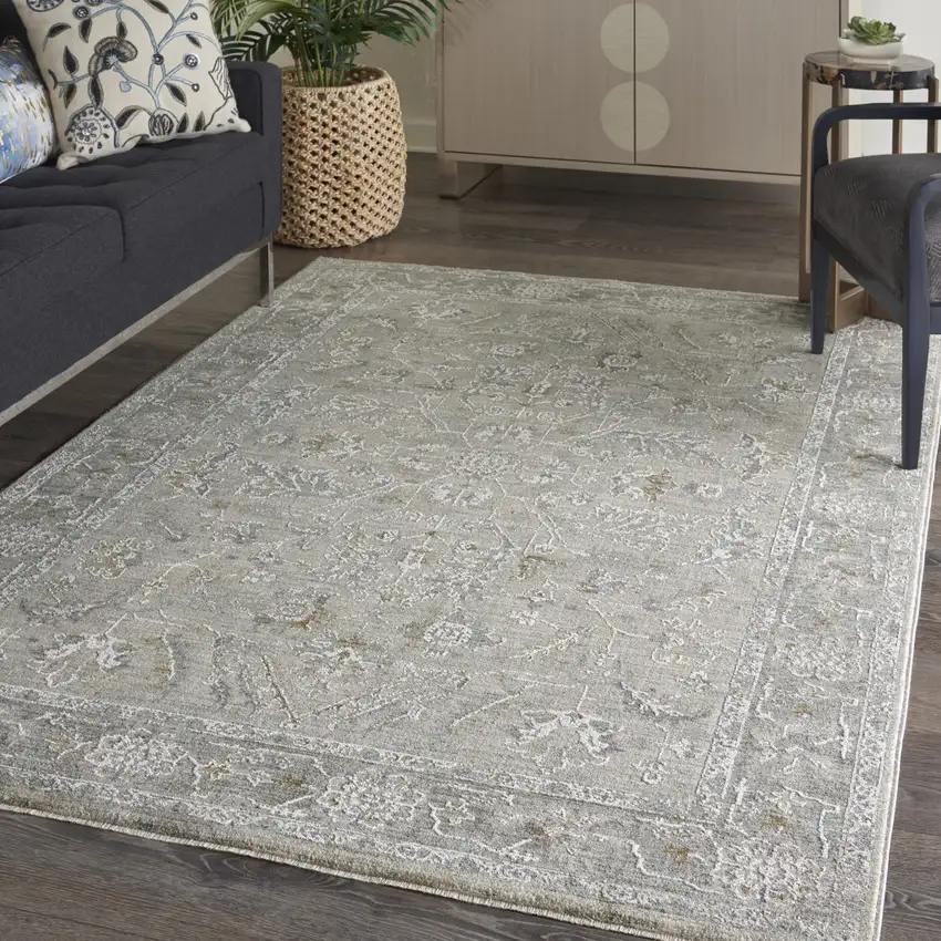 Gray and Dark Gray Floral Power Loom Area Rug Photo 8