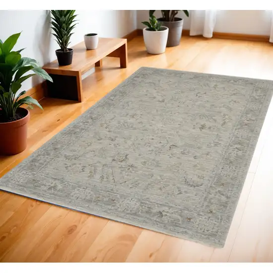 Gray and Dark Gray Floral Power Loom Area Rug Photo 1