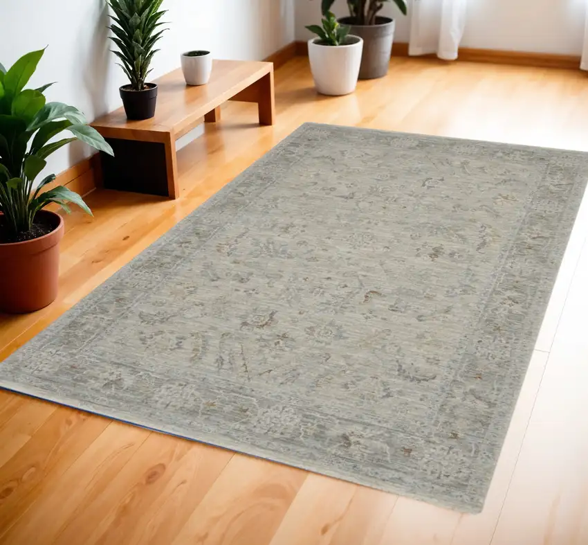Gray and Dark Gray Floral Power Loom Area Rug Photo 1