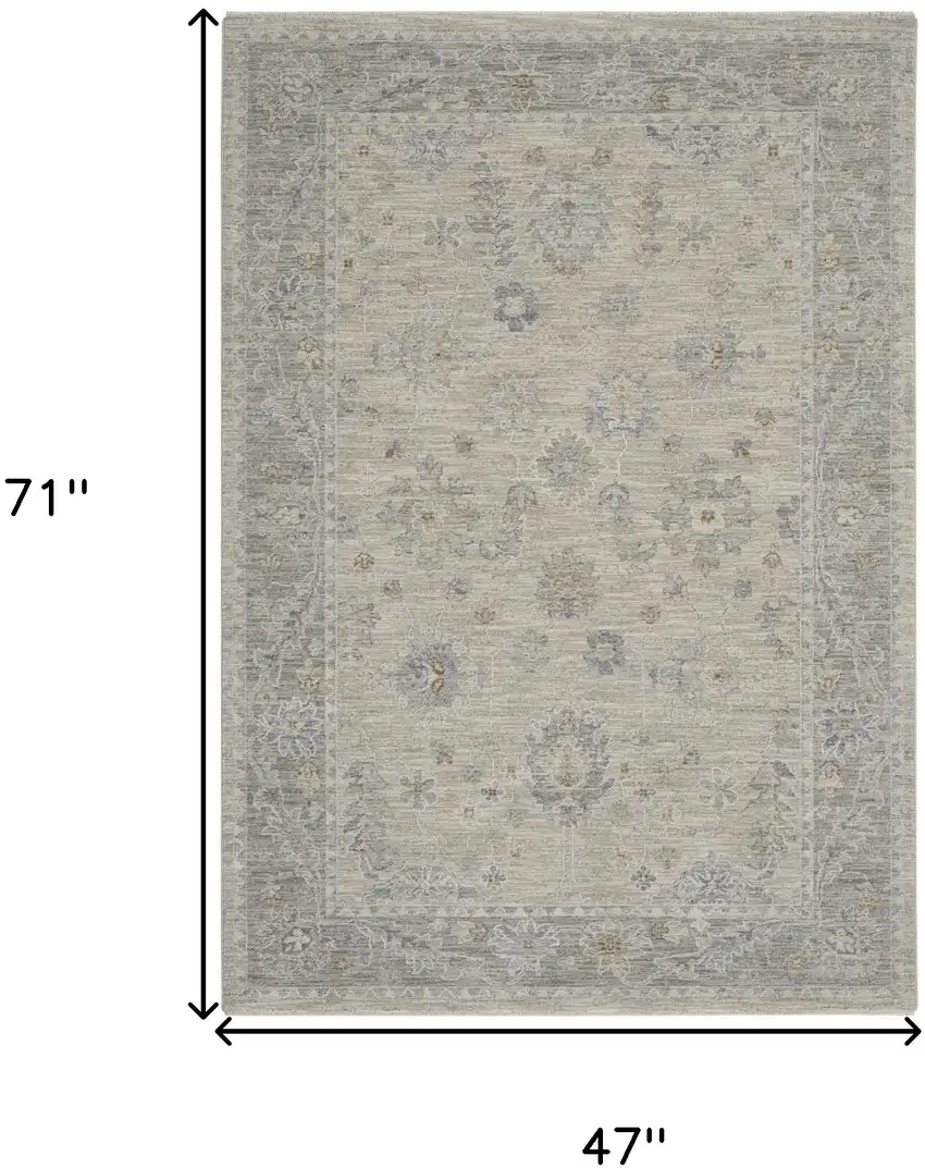 Gray and Dark Gray Floral Power Loom Area Rug Photo 3